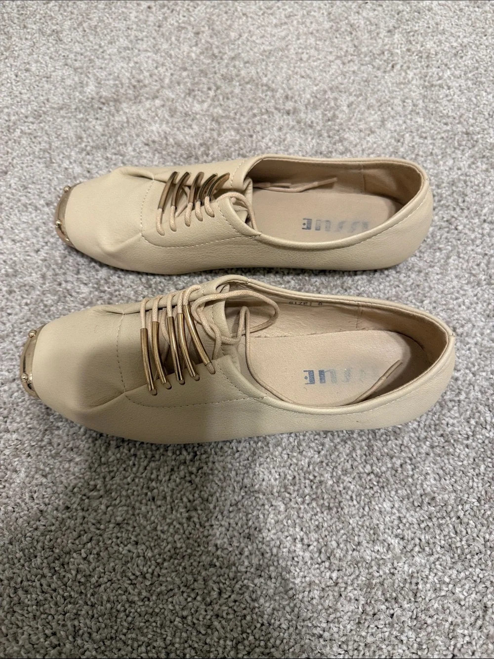 Women’s Cream Lace-Up Flats with Gold Toe Accent
